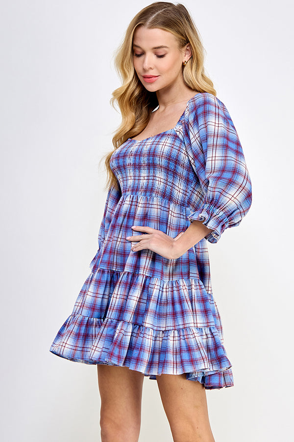 Blue Plaid tiered dress