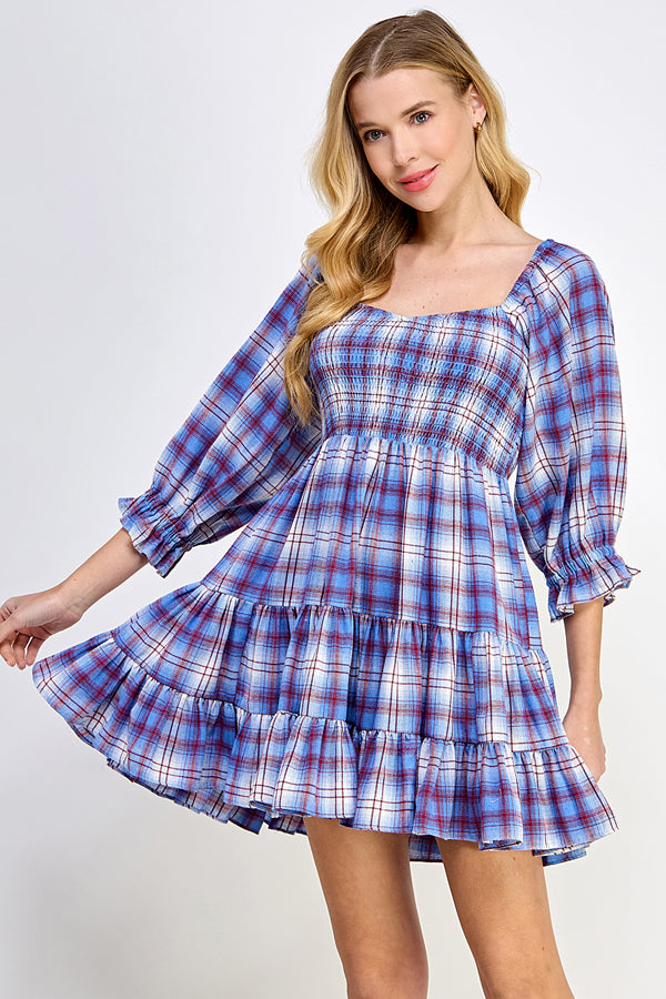 Blue Plaid tiered dress