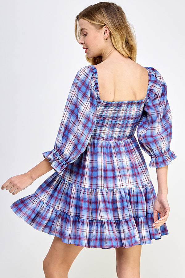 Blue Plaid tiered dress