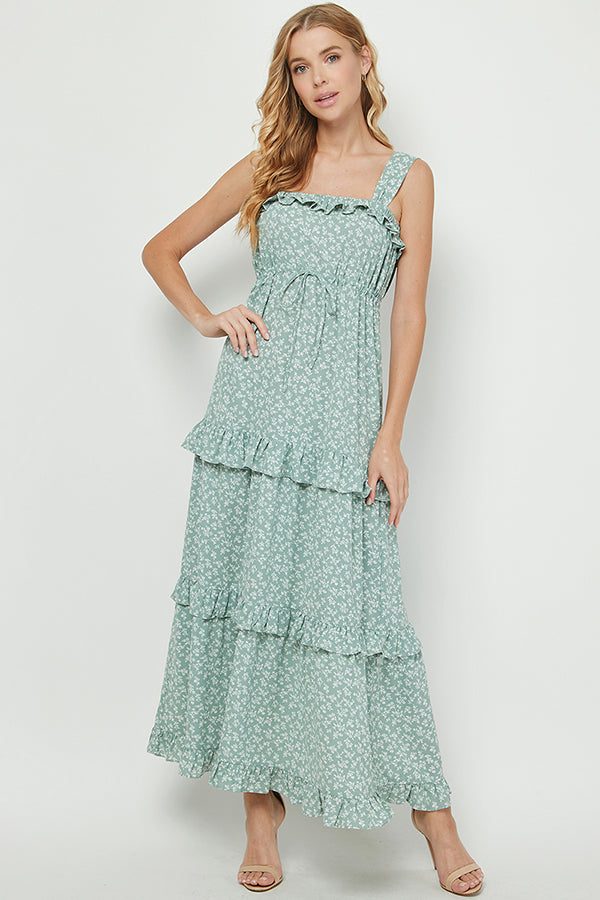 Tiered Ruffle Maxi Dress in ditsy print