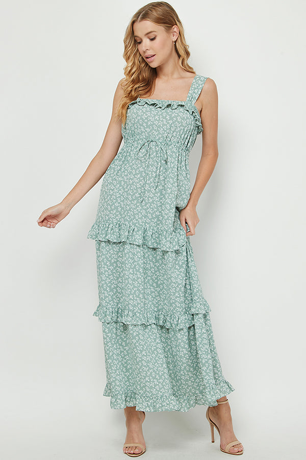 Tiered Ruffle Maxi Dress in ditsy print