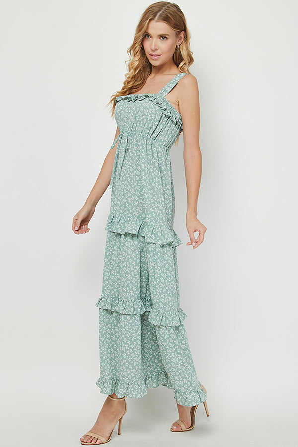 Tiered Ruffle Maxi Dress in ditsy print