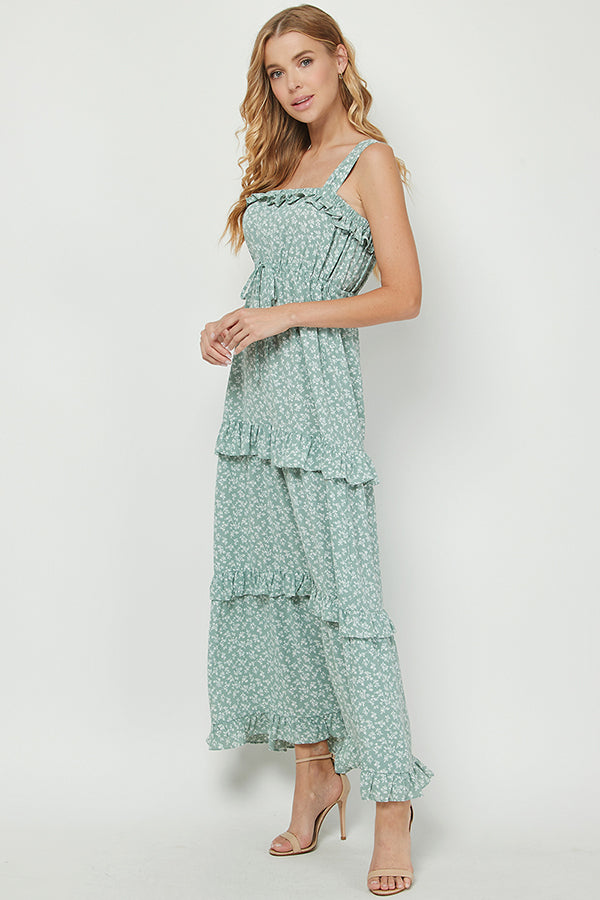 Tiered Ruffle Maxi Dress in ditsy print