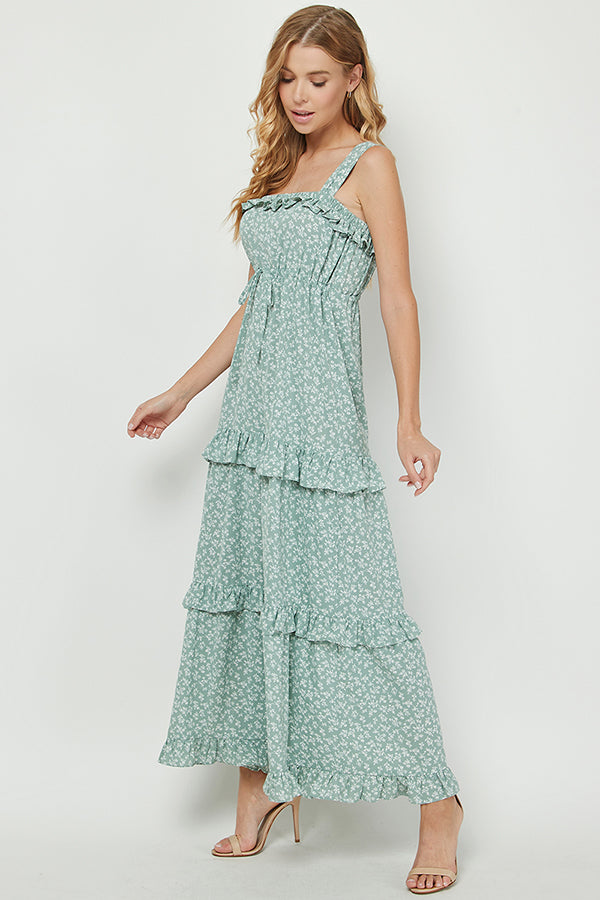 Tiered Ruffle Maxi Dress in ditsy print