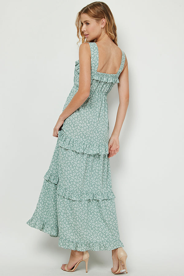 Tiered Ruffle Maxi Dress in ditsy print