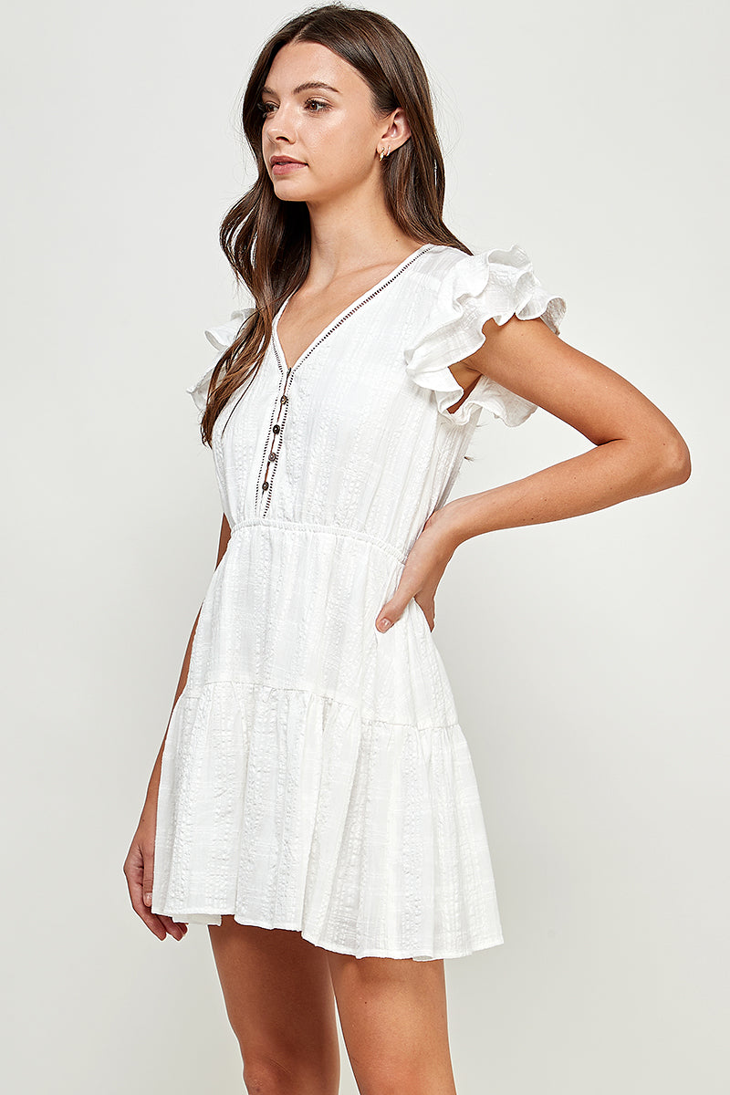 Button Down Ruffle Mini Dress