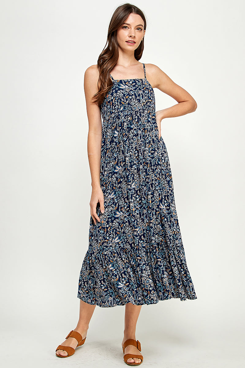 SLEEVELESS MIDI DRESS IN PAISLEY PRINT